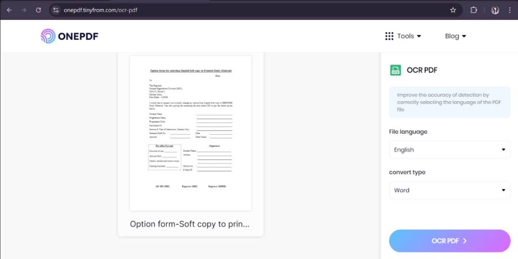 ocring pdf with onepdf