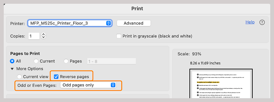 change Printer settings