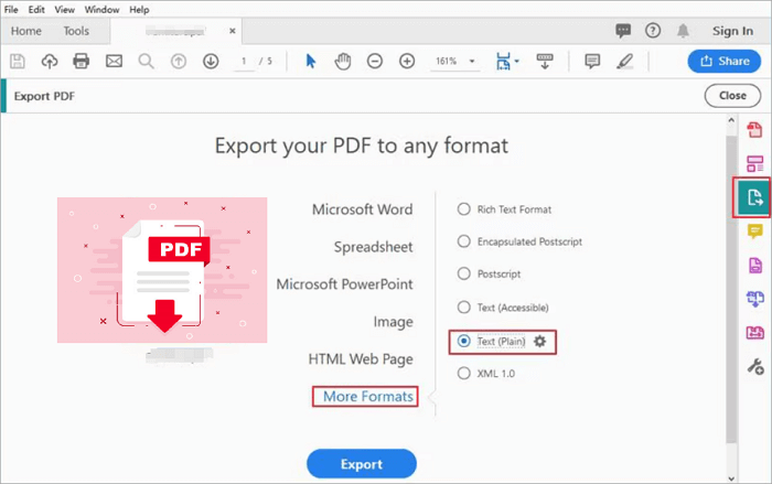 export pdf in text or plain