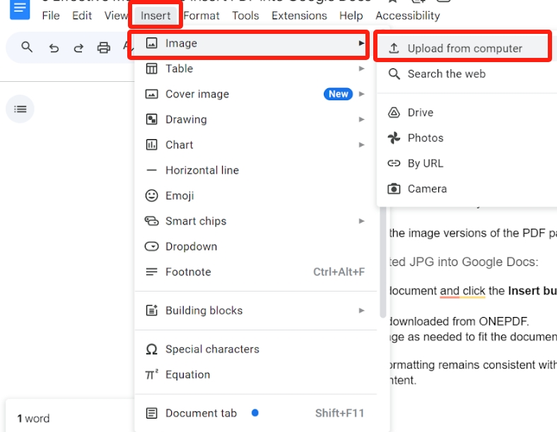 insert pdf to google docs