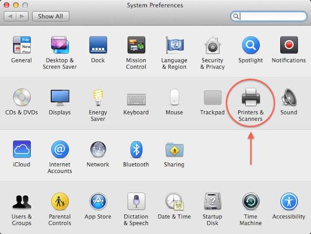 mac printers and scanners button